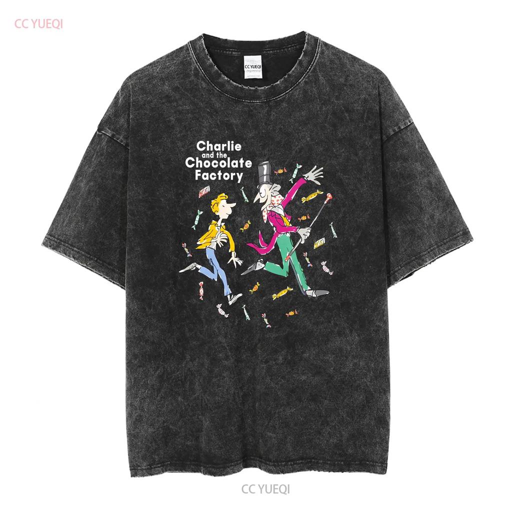 CHARLIE UND DIE SCHOKOLADENFABRIK Kinder T-Shirt lang- oder kurzärmelig Vintage Gewaschene Mode Bequemes Oberteil für den Alltag
