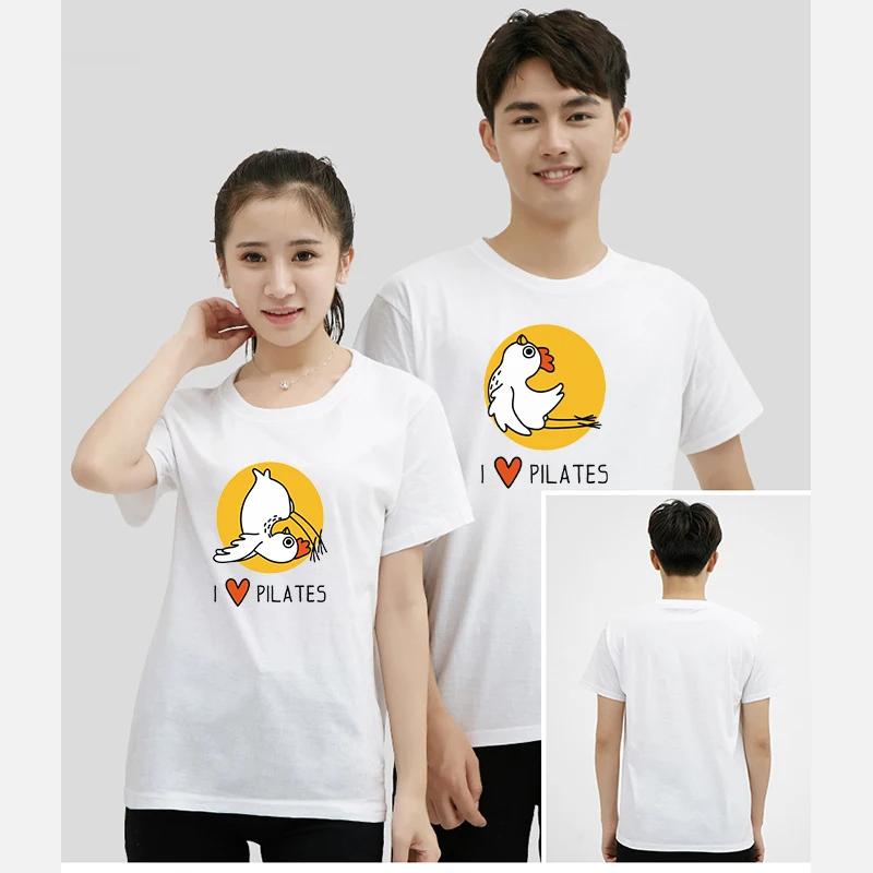 I LOVE PILATES Falling Chicken Printed T-shirt Men Women T-shirts Summer Cotton Tops Cotton Loose Street Hip Hop T-Shirts