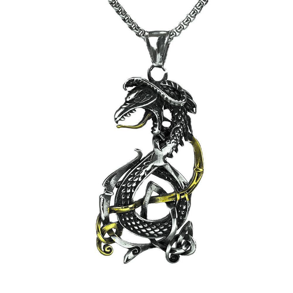Viking Style Celtic Knot Dragon Pendant Stainless Steel Necklace For Men