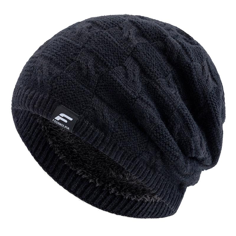 New Style Unisex F Letter Keep Warm Winter Hats Plush Fur Lined Knit Cap For Men Women Warm Beanie Cap Label Decor Knitted Hats