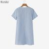 ZANZEA Vestido casual de verano para mujer con cuello redondo, manga corta y rayas