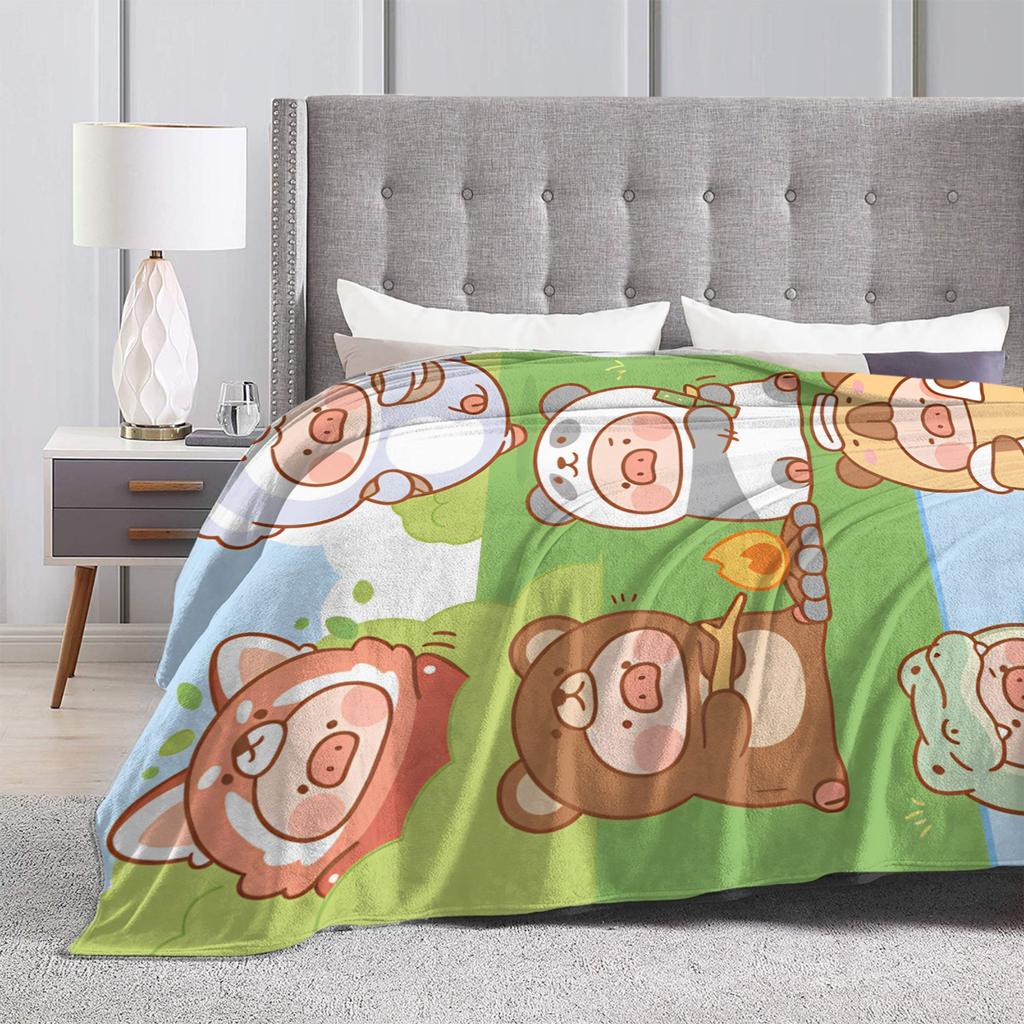 L-Lulu Schwein Flanelldecke Winter Warm Weiche Bettwäsche Überwürfe für Kinderzimmer Flauschige Tagesdecke Sofabettbezug