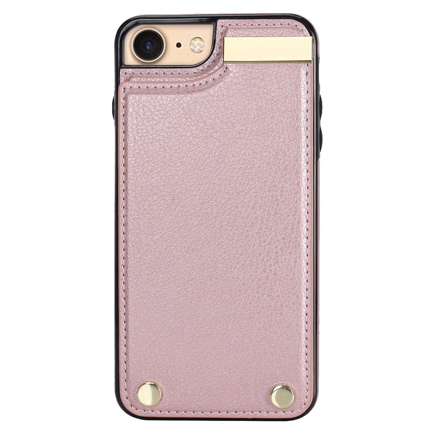 

For iPhone SE (2022)/SE (2020)/iPhone 7/8 4.7 inch Cell Phone Case TPU+Leather Metal Decor Card Holder Cover Black