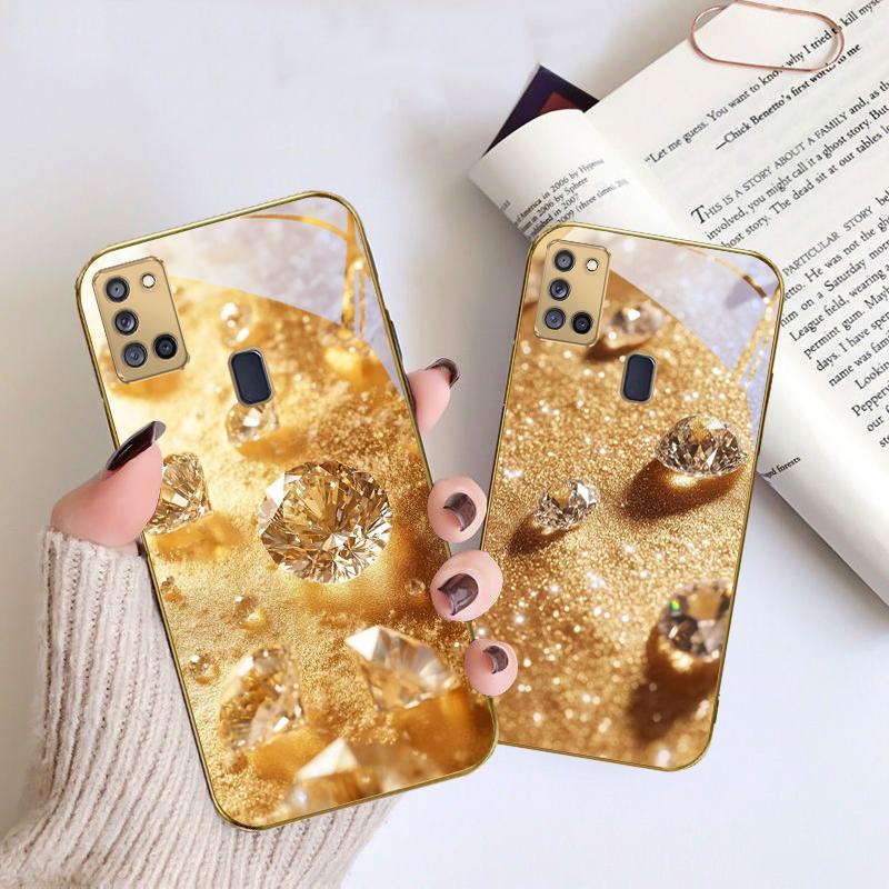 Diamants or brilliant Pour Samsung A 31 32 A33 A34 35 14 A15 13 A16 25 26 50 52 53 54 55 56 70 71 72 73 Étui de téléphone en verre doré