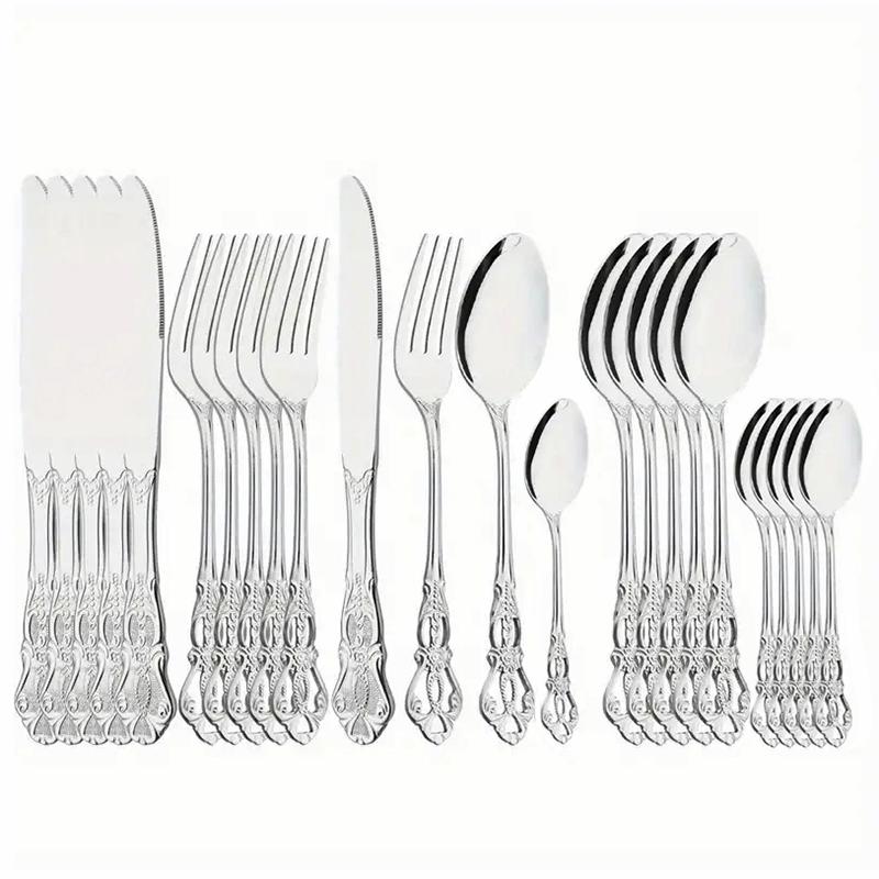 4/24-teiliges Elegantes und langlebiges Vintage-Besteckset mit Kronenmotiv - Edelstahlbesteck für Restaurants, Zuhause, Partys und Hochzeiten