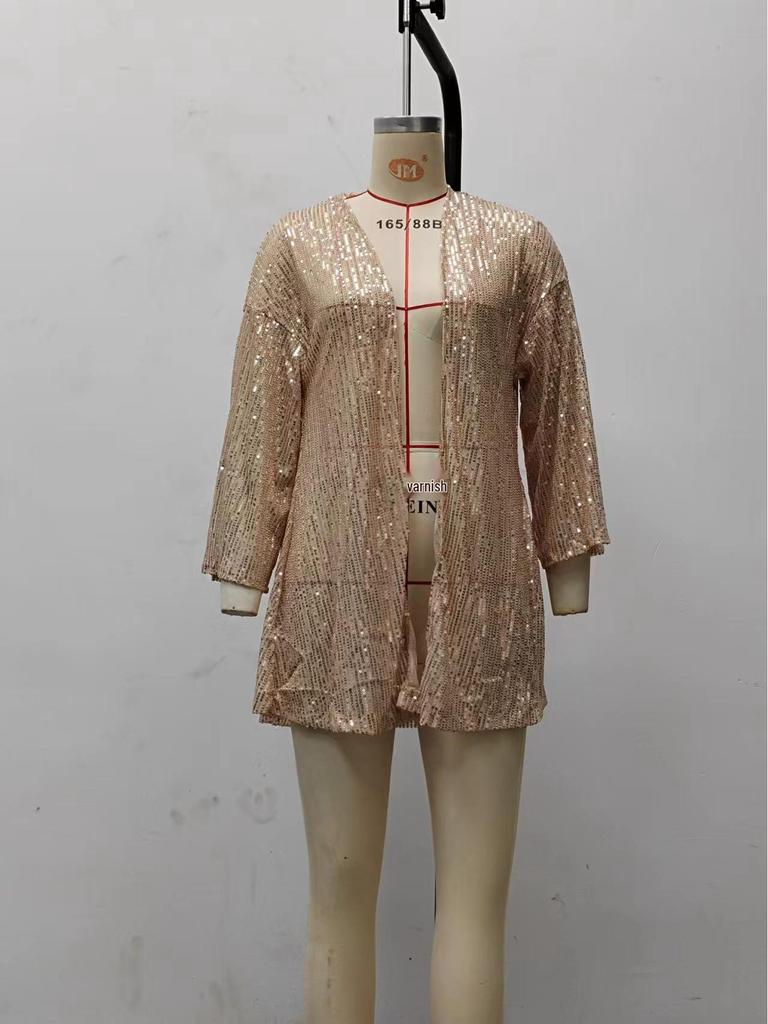 Høst 2025 Dame Pluss Størrelse Paljett Løs Toppjakke - Europa & Amerika Kolleksjon