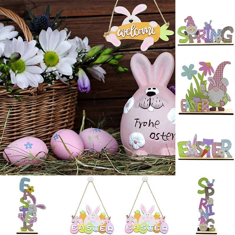 Easter Wooden Table Centerpiece Sign With Gnome Rabbit Decorations
