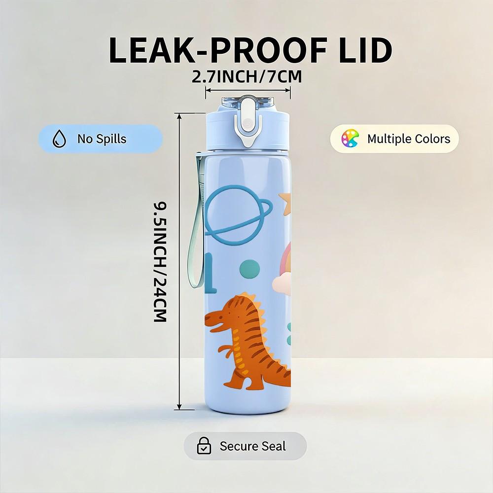 1PC Dinosaur Rainbow Number Set 750ml Color Plastic Sports Water Bottle Leakproof Flip Straw Lid Suitable for Sports Office Home Use