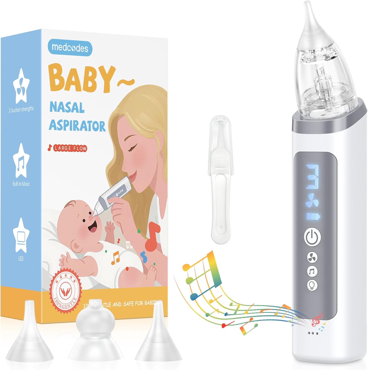 

Nasal Aspirator for Baby, Electric Nose Sucker for Baby & Toddler, Congestion Relief with 3 Levels Suction,Soothing Light & Nursery Rhymes (Large A) Large A сірий