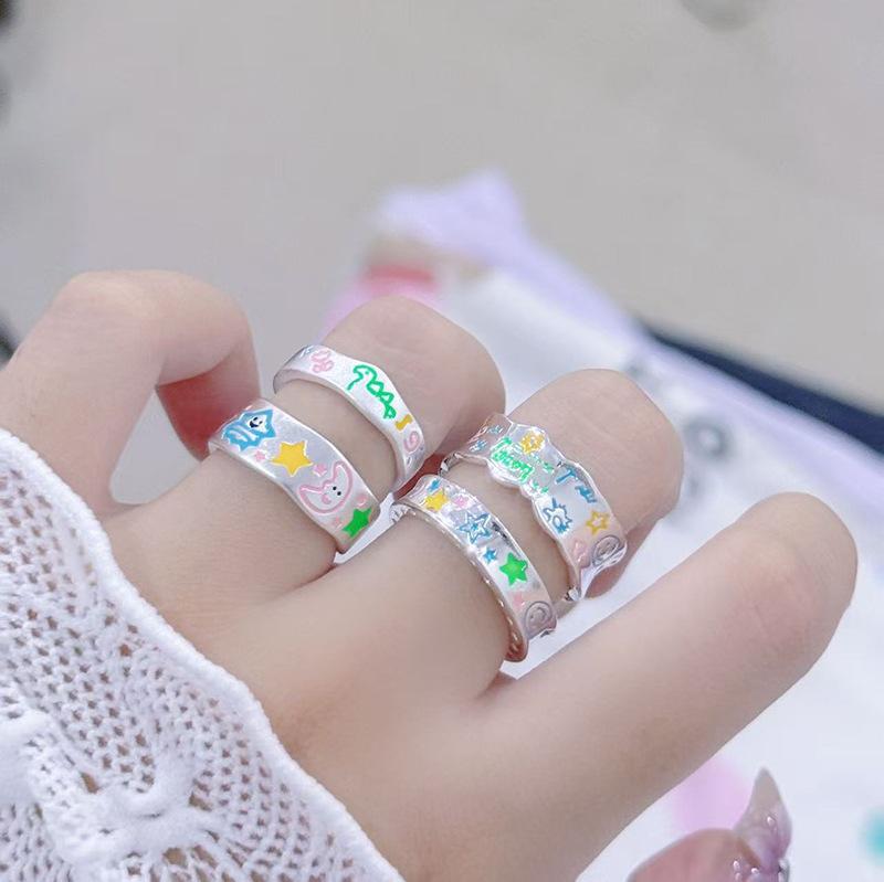 Dopamine Sweet Cool Wind Dinosaur Letter Graffiti Open Ring Childlike Cute Sweet Niche Ring