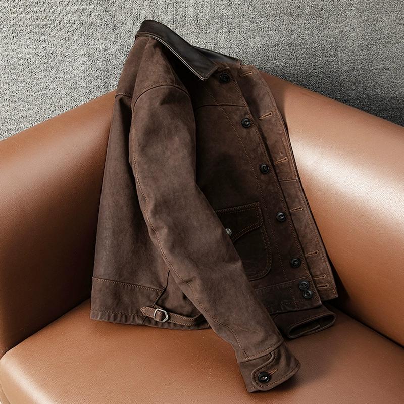 Genuine Lambskin Leather Jacket Men Vintage Distressed Short Slim Fit Bomber Coat Spring Autumn