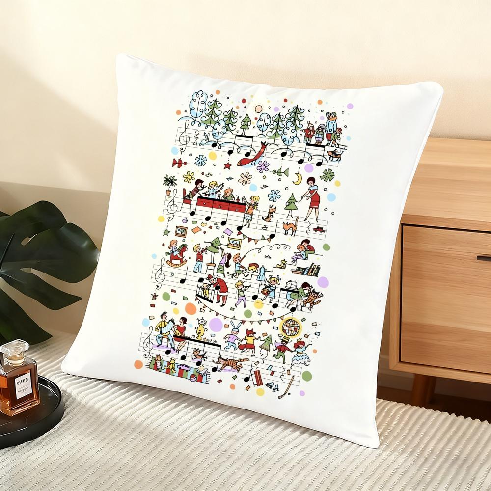 Sheet Music Design Cushion Cover Soft Short Plush Pillow Cover Smooth Cozy Texture Aesthetic Cushion Case Home Decor