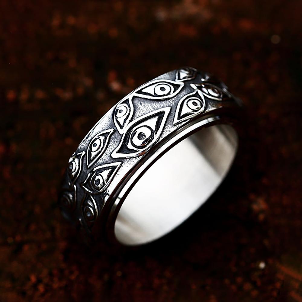 Vintage Punk Carved Devil Eyes Fidget Ring For Men Women 316L Stainless Steel Rotatable Rings Fashion Jewelry Gift