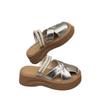 High-end Silver Two-wear Hollow Bag Head Half Slippers Women's 2025 Summer Wear with Skirt Pearl One-pedal Sandals