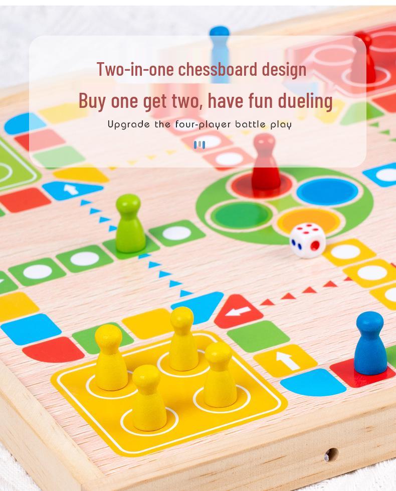 Holz 2-Spieler Bumper Schach & Ludo Interaktives Tischspiel für Eltern und Kinder