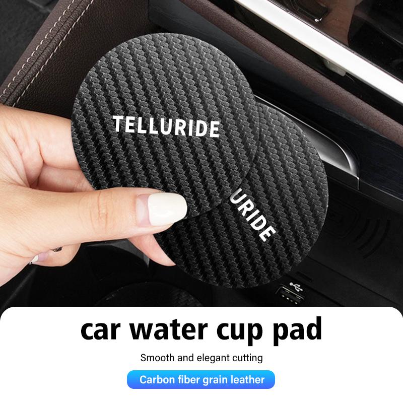 For KIA Carbon Fiber Car Coaster Water Cups Mat Drink Anti-slip Pad Soul Stonic Picanto Proceed Sorento Cerato Sedona BU9