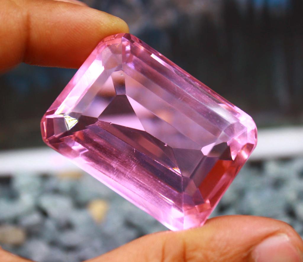 Washington's Birthday 182.50 Carat Pink Topaz Lap Created Emerald Shape Certified Gemstone SN633