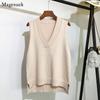 V-neck Knitted Vest Womens Sweater Autumn And Winter 2023 Vinatge Loose Pullover Women Vest Sleeveless Sweaters Fashion 11810