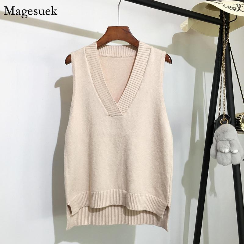 V-neck Knitted Vest Womens Sweater Autumn And Winter 2023 Vinatge Loose Pullover Women Vest Sleeveless Sweaters Fashion 11810