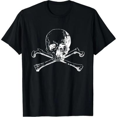 Distressed White Skull and Cross Bones Graphic Tee Shirt T-Shirt