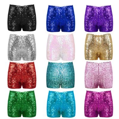 Kids Girls Glittery Sequins Dance Shorts Hip Hop Jazz Performance Costume Athletic Yoga Shorts Bottoms