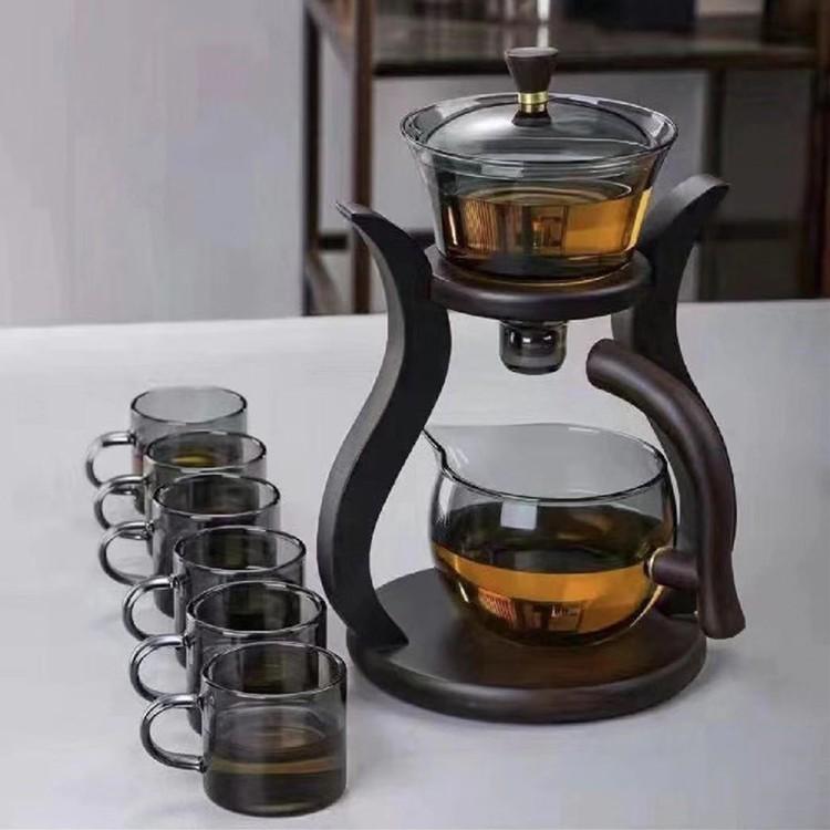 Semi Automatic Tea Set, Glass Lazy Kung Fu Tea Cup Set, Living Room Tea Making Artifact, Household Magnetic Suction Tea Pot, Chinese Style