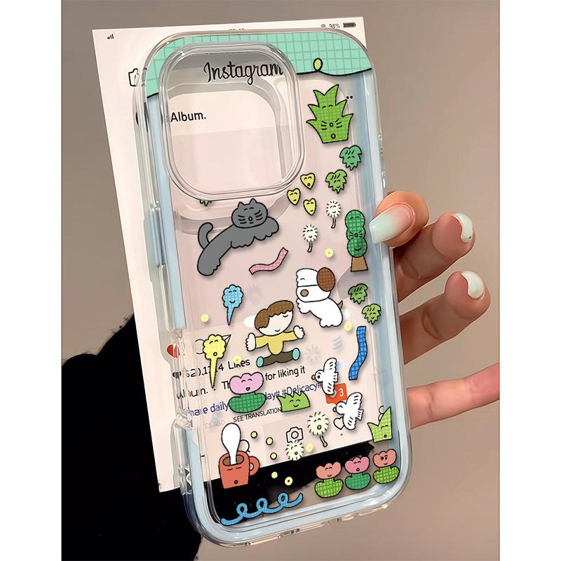 

Graffiti Cat and Dog Flowers for IPhone16ProMax for Apple Phone Case 15/13/1 2/14 All-Inclusive Soft Cover 11 For Apple 11