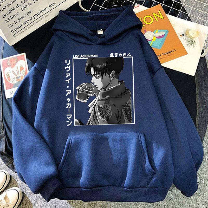 New Fashion Personality Hoodies Levi Ackerman Printing Hooded Pullover Women Men Casual Long Sleeve Sweatshirts Tops