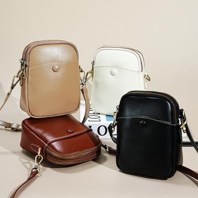 Bag Women's New First-layer Cowhide Mini Mobile Phone Bag Women's Leather Fashionable Versatile Women's Shoulder Messenger Bag