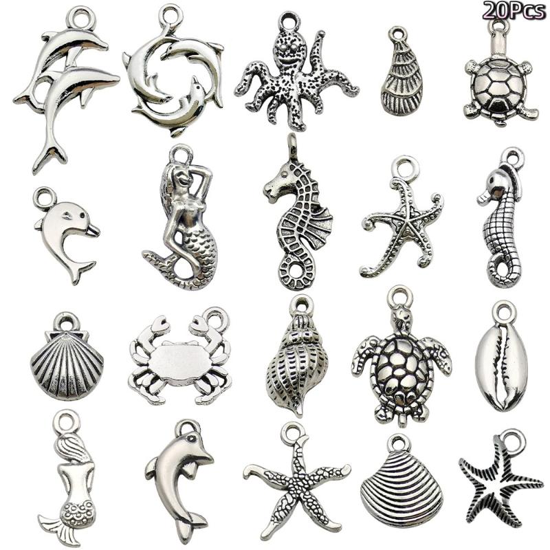 20/100Pcs Kc Silver Gold Plated Ocean-Themed Charm Set Random Assortment – Diy Jewelry Making Kit For Necklaces