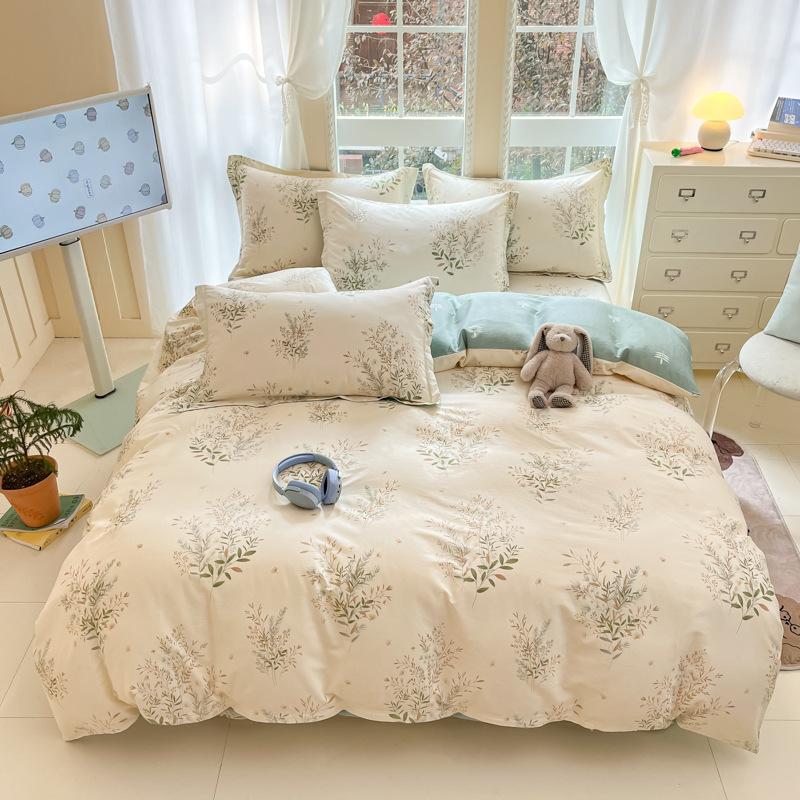 100% Cotton Bed Four-piece Set Skin-friendly Breathable Quilt Cover Bed Sheet Pillowcase Set Pastoral Small Flower