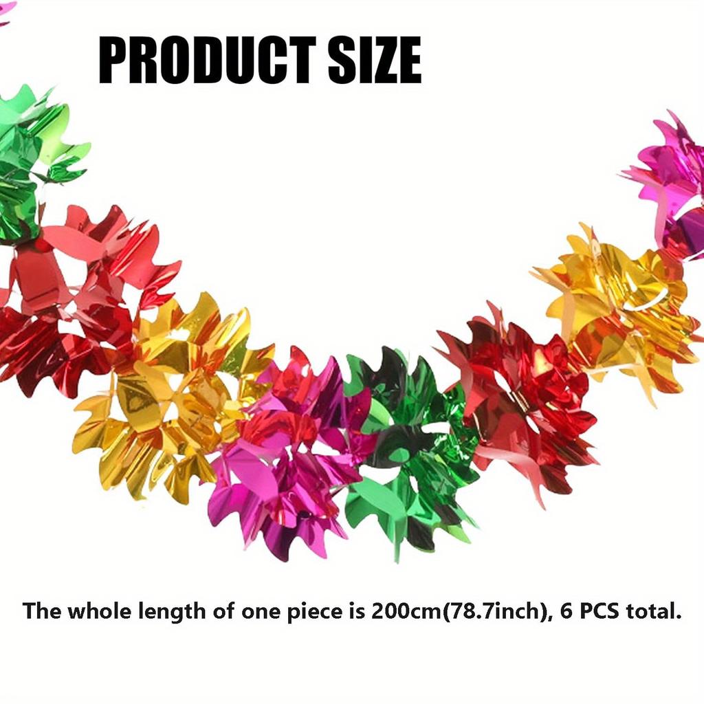 6pcs Foil Christmas Streamer Decorations, Christmas Ceiling Decorations Indoor for Xmas Party, Christmas Colorful Garland Swirls