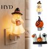 Festive Accent Light Halloween Pumpkin Ghost Night with Witch Hat, Resin Soft Glow Gift for Plug-in LED Bedroom Light, Spooky Wall Sconce Party Home
