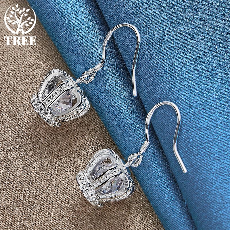Gioielli con orecchini pendenti in zirconi AAA con corona in argento sterling 925