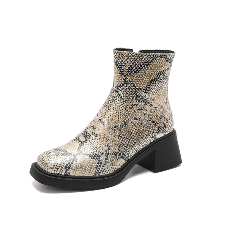 Women Ankle Boots Round Toe Block High Heels Zipper Mixed Colors Short Boots Ladies Fashion Shoes Autumn Winter 43