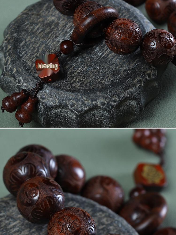 Exquisite 20mm Ethnic Buddhist Bead Bracelet with 12 Carved Beads, Unisex Rosary Pendant Style