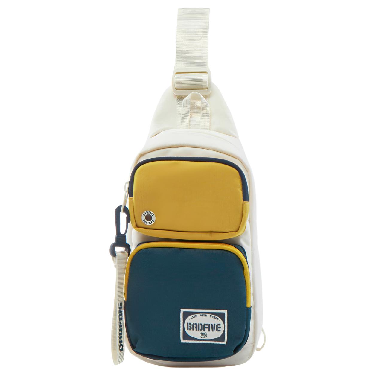 New LiNing BadFive Polyester One Shoulder Crossbody Bag, Sling Bag Unisex Ecru  & Beeswax Yellow  & Night Navigation Blue ABDV241-2 15.0*7.6*25.9CM