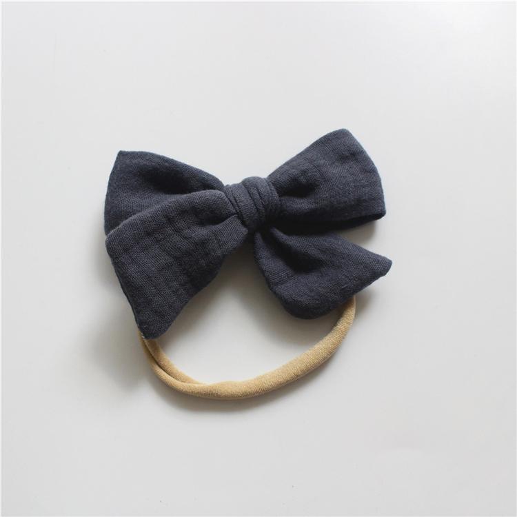 Gauze Bamboo Knotted Bowknot Baby Headbands Plain Color Cotton Muslin Newborn Hair Bows