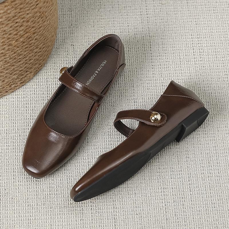 

Виноградные туфли-мама одинарные женские новые 2025 весенние квадратный носок неглубокий вырез маленький ароматный ветер плоская подошва женские туфли T5933-11 40 коричневый