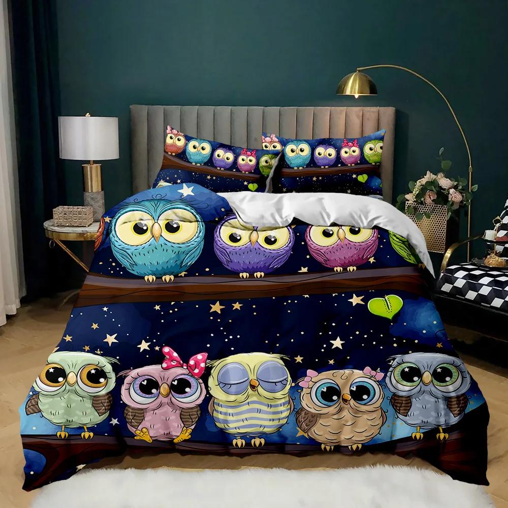 Owl Duvet Cover Twin King Queen Size Cartoon Owl Comforter Cover Bird Animal Bedding Set Boys Quilt Cover Polyester Quilt Cover