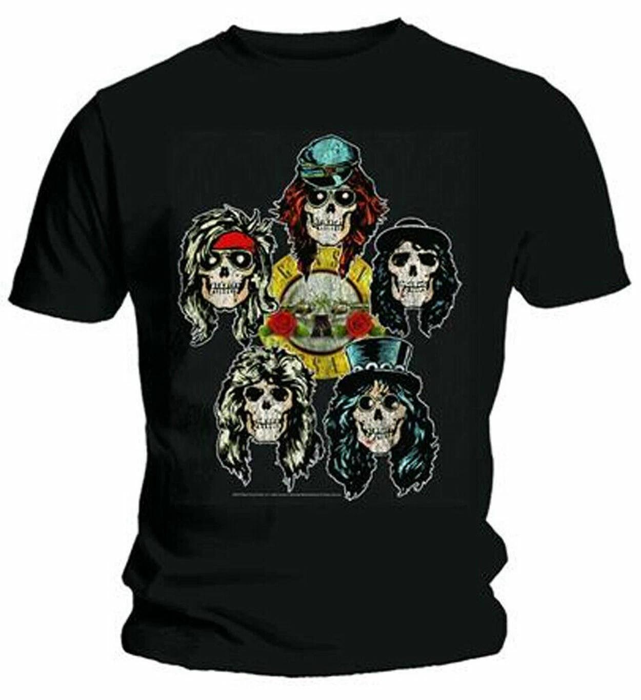 Official Guns N Roses Vintage Heads Mens Black 100% Cotton T-shirt Mens Tees Top Guns N Roses Classic Tee M