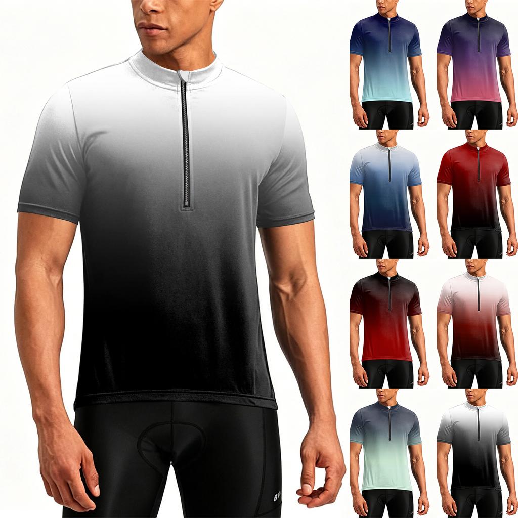 Herren Kurzarm Fahrradtrikot Atmungsaktiv Schnelltrocknendes Material Halber Reißverschluss Leichte Sportbekleidung für Outdoor-Sportarten
