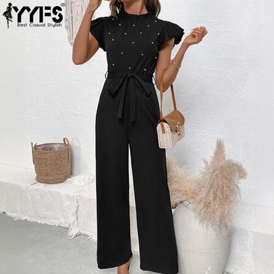 Moda Femenina Casual Verano Primavera Estampado de Lunares Manga Corta Cuello Redondo Cintura Alta Pantalones Monos y Petos