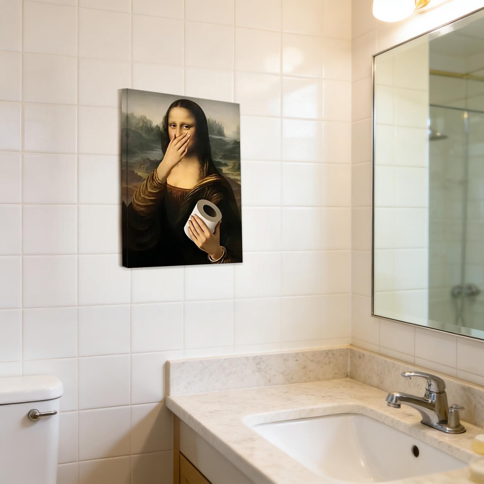 Funny Mona Lisa Cartoon Wall Art Trendy Toilet Paper Print Decorative Home Poster Modern Humorous Canvas Painting One Size