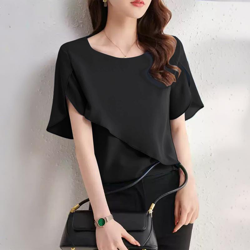 

ZANZEA Женская летняя блузка свободного покроя с круглым вырезом и коротким рукавом