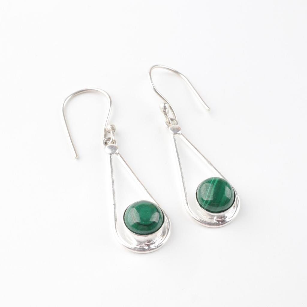 Malachit Edelstein 925 Sterlingsilber Schmuck Handgefertigte Ohrringe 1.76" Zum Verschenken EE-126-28