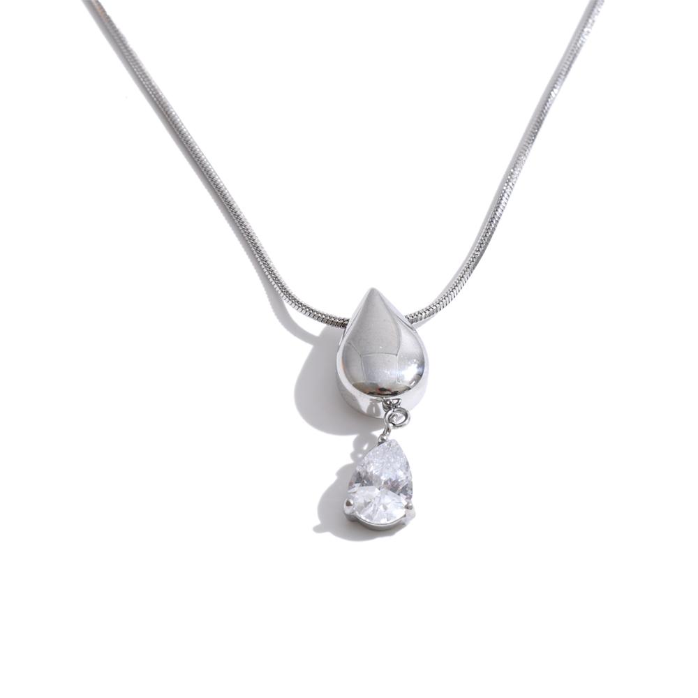 

Yhpup Stainless Steel Water Drop Zirconia Shiny Pendant Necklace Rust Proof Dainty Fresh Trendy Aesthetic Jewelry Accessoriess