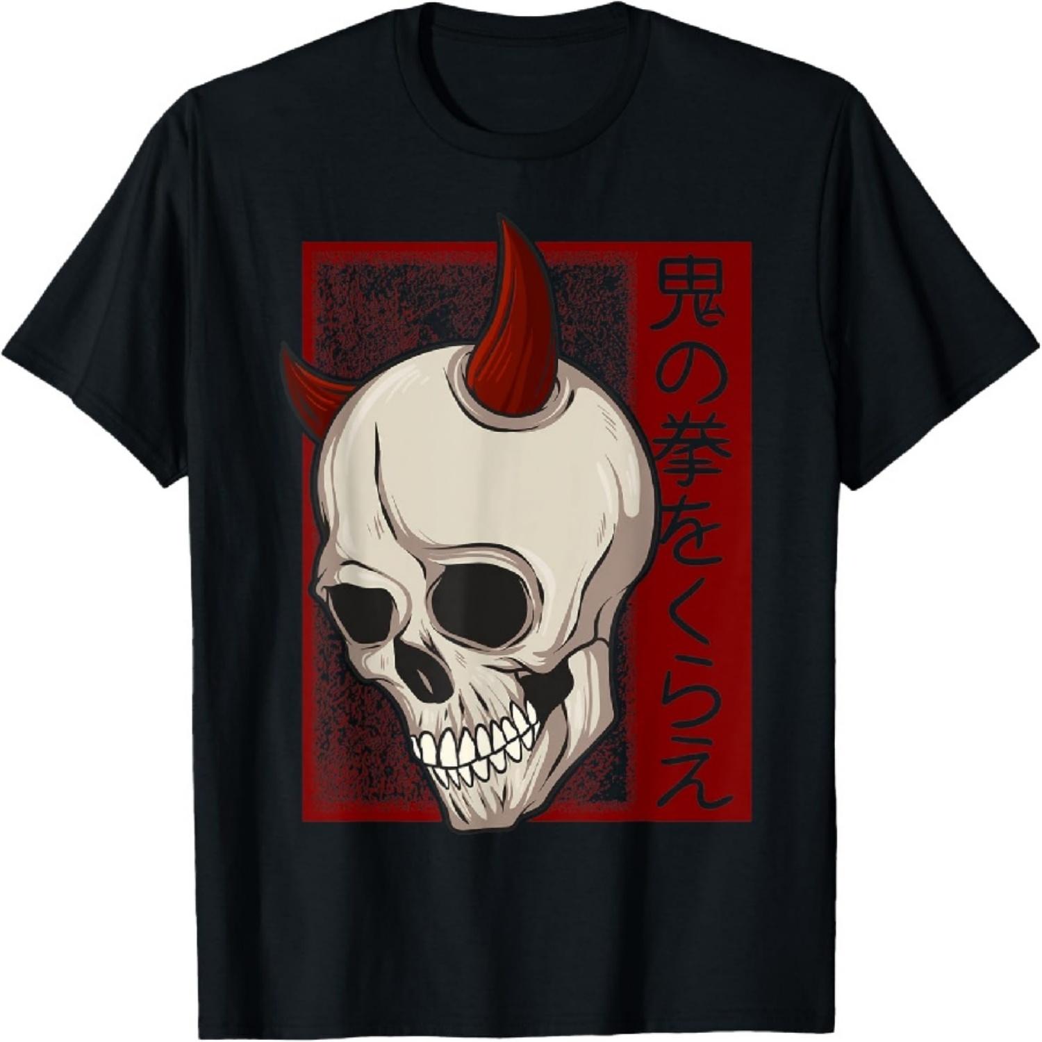 

Японское искусство демона лицо череп Футболка Они Харадзюку Футболка XXXXXL чёрный