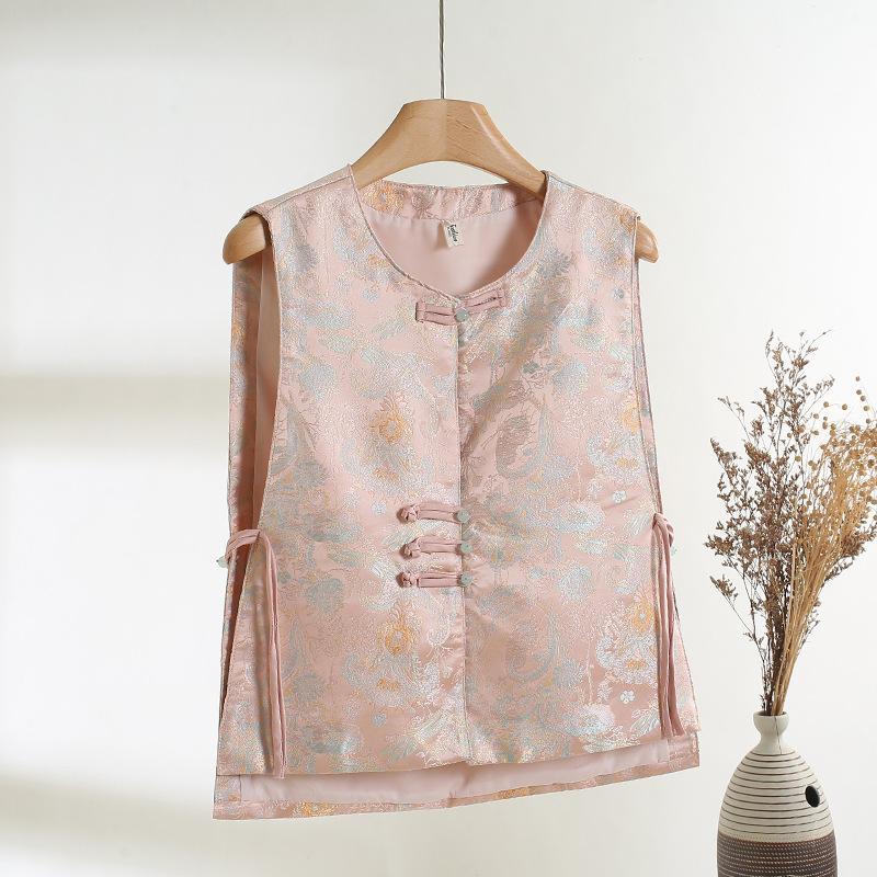 

Жаккардовый улучшенный жилет женский 2025 новый ретро жилет с пряжкой XXXL [Recommended 138-75kg] розовый