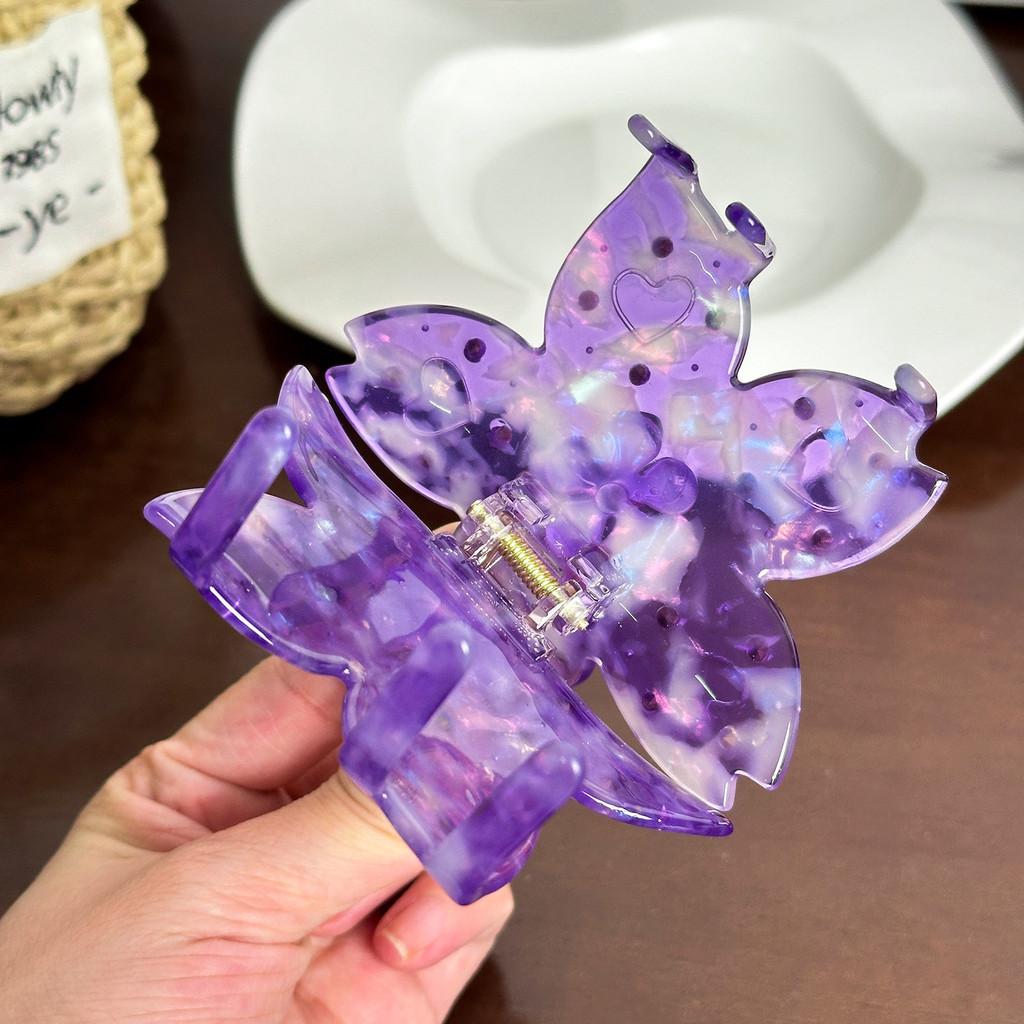 Elegant Trendy And Acetate Hair Claw Clip With Beautiful Floral Motifs And Rhinestones Sparkling